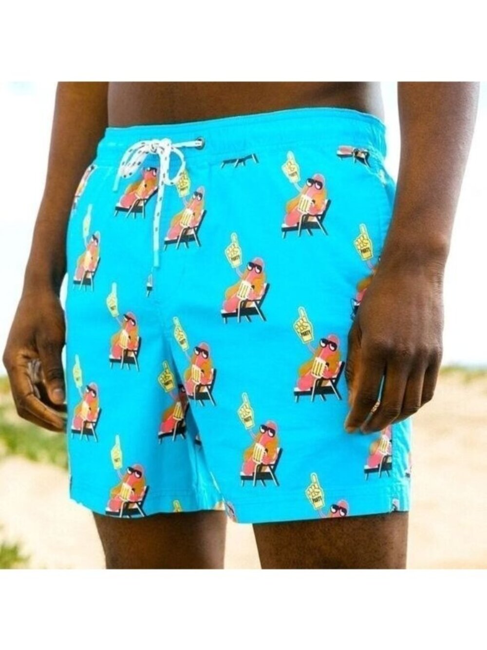 PARTY PANTS Men’s Beer Braut NWT Swim Trunks Size XL Shorts Novelty Hot Dog